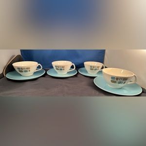 Temporama by Canonsburg Pottery Atomic Tea cups Coffee cups with saucers